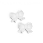 The tovolo Fancy Bow Ice Molds (Set of 2) feature white, rounded bow shapes with flowing ribbon details, diagonally displayed on a plain white background—capturing the elegance of decorative craft ice.
