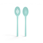 Tovolo Flex-Core light aqua silicone slotted and solid deep spoons for non-stick cookware
