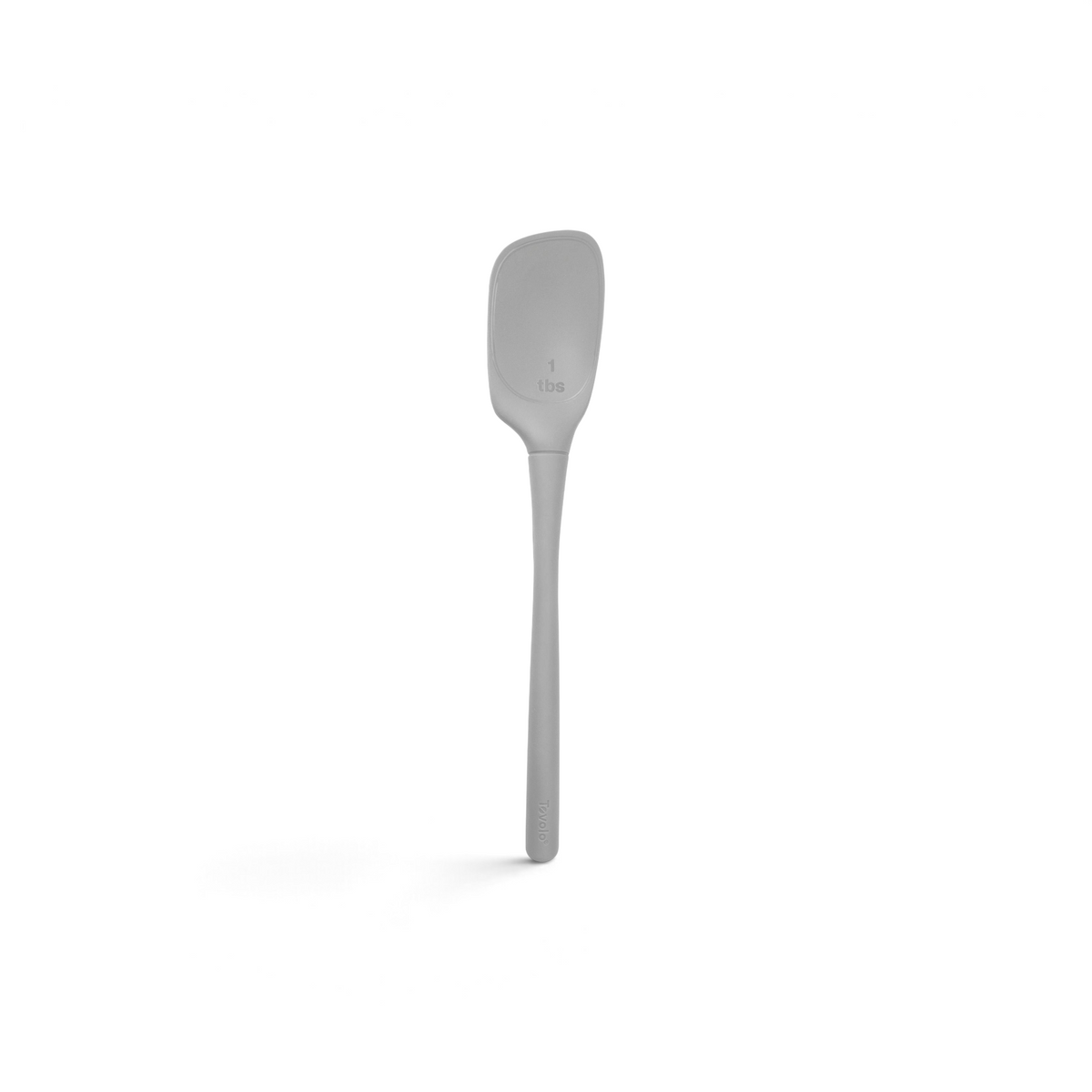 The tovolo Flex-Core Silicone Deep Spoonula is a gray, heat-resistant spoonula with a long handle and 1 tbs marking on its flat head—perfect as an all-purpose kitchen tool for cooking.