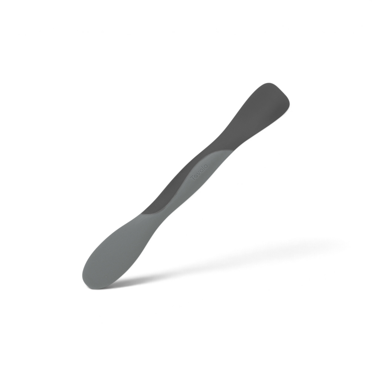 The Scoop and Spread by Tovolo is a dual-ended silicone spatula in two gray shades, featuring the brand name embossed on the handle—an essential kitchen tool for easy scooping and spreading.