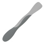 The Scoop and Spread is a double-ended gray silicone spatula with one rounded end for scooping and one flat end for spreading, making it perfect for baking. The Tovolo brand name is embossed in the center of the handle.