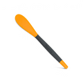 The 2-in-1 Slice and Peel Citrus Tool features an orange, rounded, flexible silicone end and a gray handle with "Tovolo" on it. A small orange tip at the other end makes it a versatile addition to your kitchen.