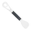The Tovolo 3-in-1 Egg Tool is a white and gray kitchen utensil with a spatula on one end, tongs on the other, and the Tovolo brand name on the handle.