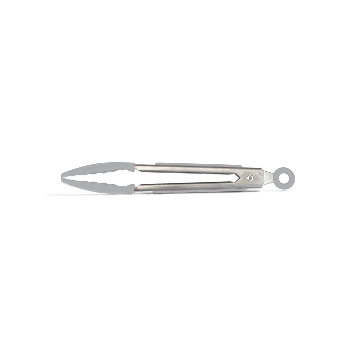 Mini Tongs made of stainless steel, featuring scalloped silicone grips and a locking ring at the handle, displayed on a white background.