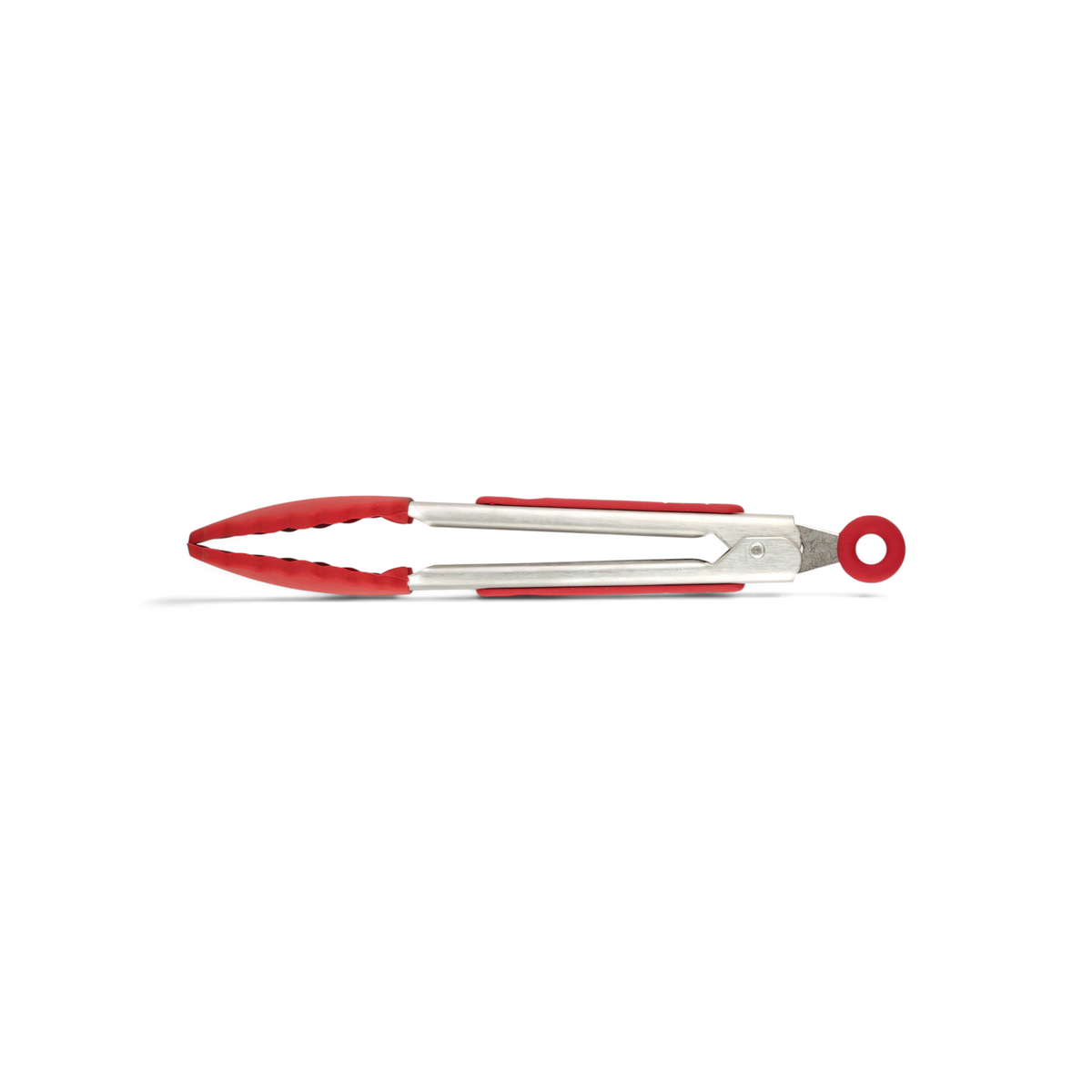 The Mini Tongs feature red silicone grips and a red locking mechanism at the handle, all in a compact design and displayed against a white background.