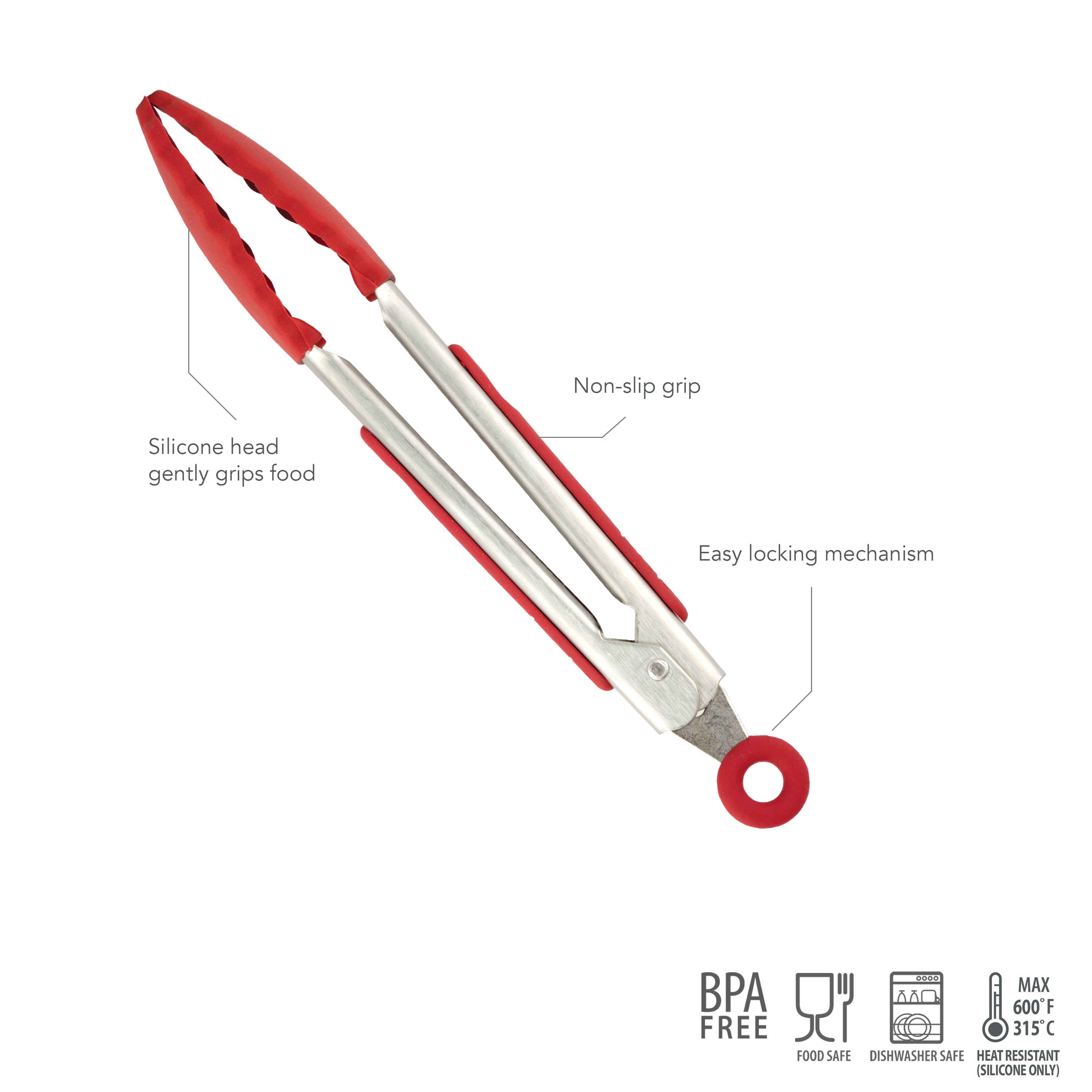Tovolo Mini Silicone Tongs - Candy Apple Red - Thumbnail 5