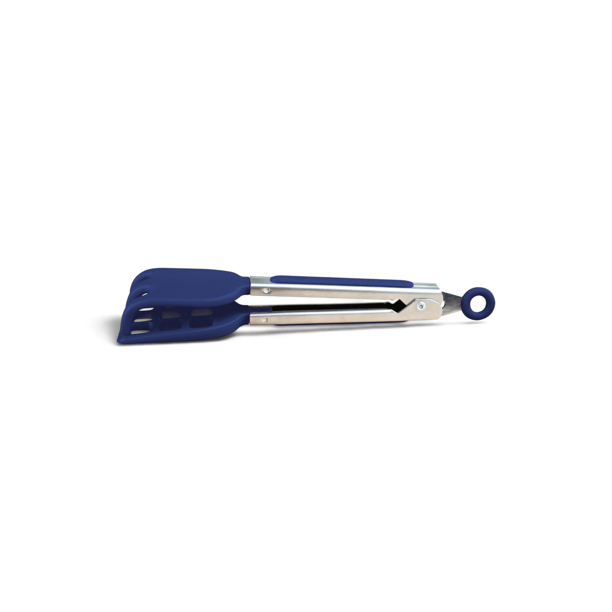 Mini Waffle Tongs with blue silicone slotted tips and a matching blue locking ring grip food easily, making them ideal for waffles or as an accessory for your waffle maker.