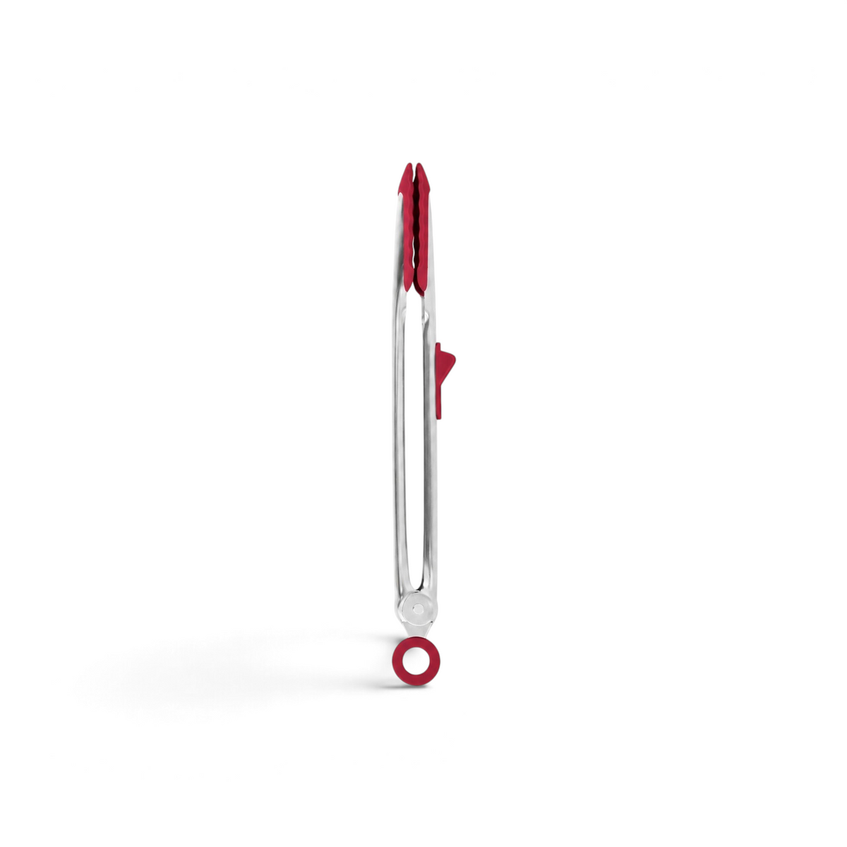 Tovolo Tip Top Tongs in red with heat-resistant silicone tips and a stainless steel locking mechanism