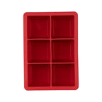 The tovolo King Cube Silicone Ice Mold is a red tray with six square compartments (two columns by three rows), ideal for craft ice, shown on a white background.