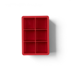 The tovolo King Cube Silicone Ice Mold is a red tray with six square compartments (two columns by three rows), ideal for craft ice, shown on a white background.