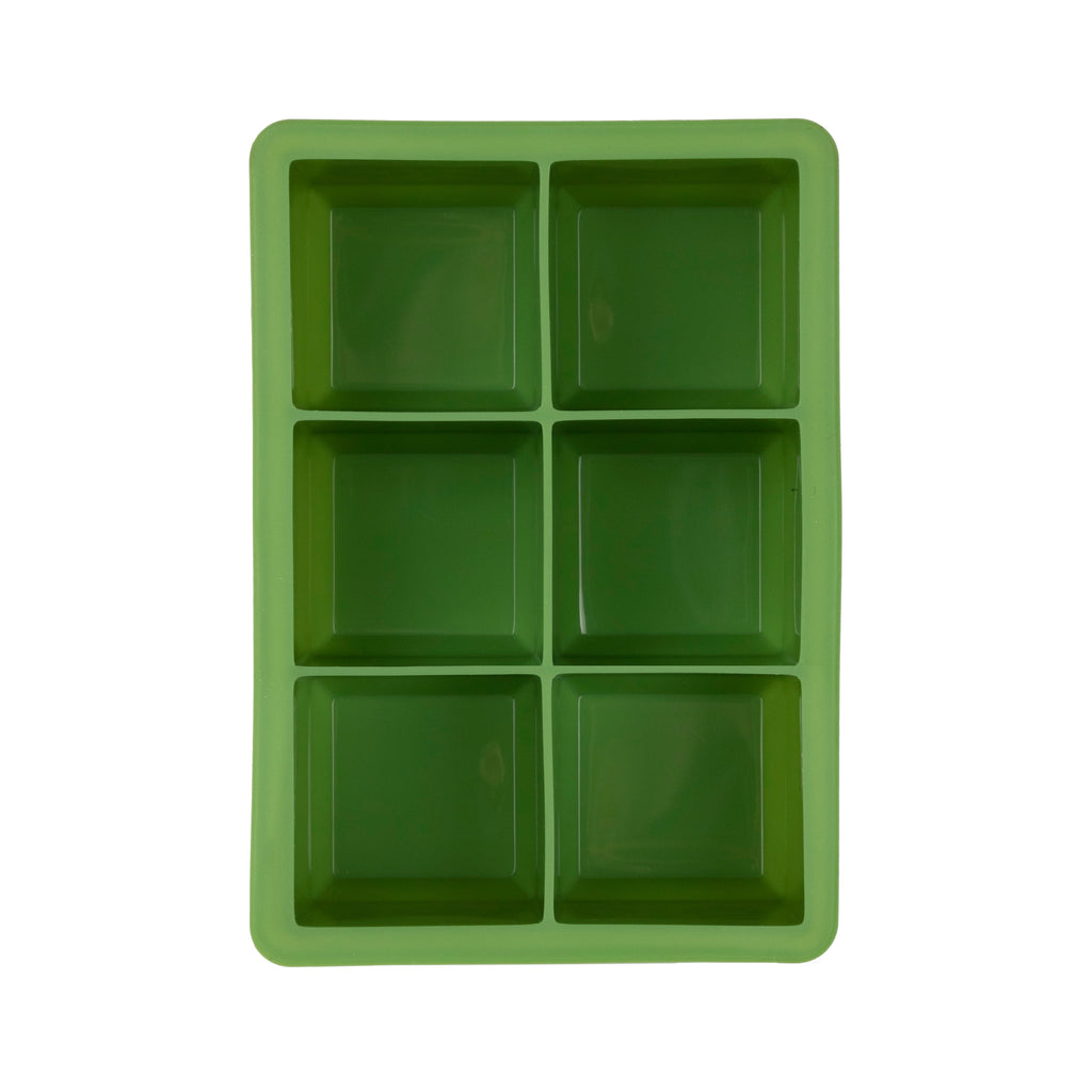 The tovolo King Cube Silicone Ice Mold features six large square compartments for making big ice cubes and is shown from above on a white background.
