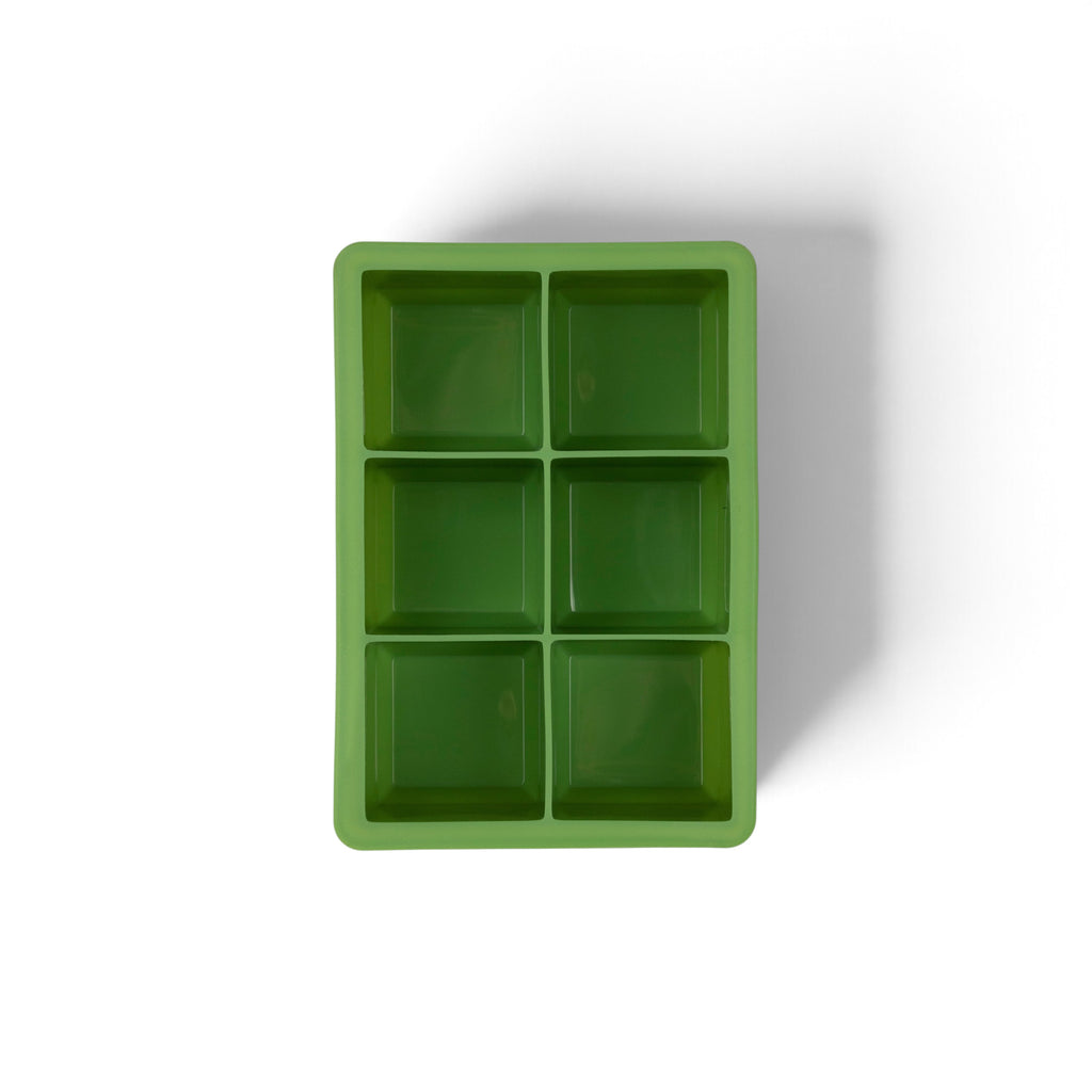 The tovolo King Cube Silicone Ice Mold features six large square compartments for making big ice cubes and is shown from above on a white background.