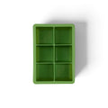 The tovolo King Cube Silicone Ice Mold features six large square compartments for making big ice cubes and is shown from above on a white background.