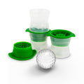 The tovolo Golf Sports Ice Molds (Set of 2 or 3) are clear, stackable molds with green lids, designed to make spherical ice balls that resemble golf balls—ideal for sports-themed occasions.