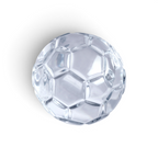 A set of two clear, faceted glass-like baseball-shaped ice molds by tovolo, featuring classic stitched patterns and placed on a white background with a subtle shadow underneath.