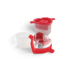 The tovolo Heart Ice Molds (Set of 2) includes clear heart-shaped molds with red silicone lids, perfect for making large faceted heart ice cubes; one filled mold and one empty mold with lid are shown.