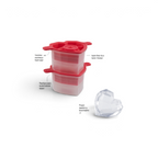The tovolo Heart Ice Molds (Set of 2) feature red and white silicone construction, tight-seal caps for leak-free stacking, and create faceted heart-shaped ice cubes. BPA free and dishwasher safe—ideal for special occasions.