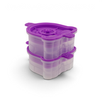 The tovolo Rainbow Ice Molds (Set of 2) are stackable, purple translucent silicone molds with rounded edges and secure lids, displayed on a white background.