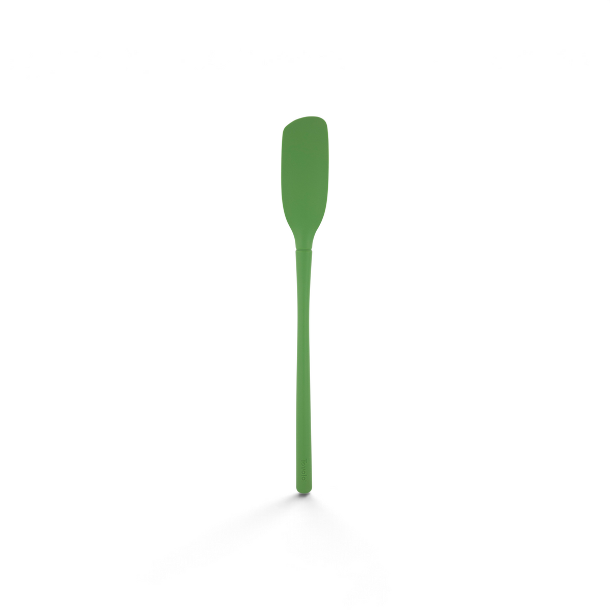 The tovolo Flex-Core Silicone Blender Spatula, featuring a slender handle and a slightly curved rectangular blade, is displayed against a white background.
