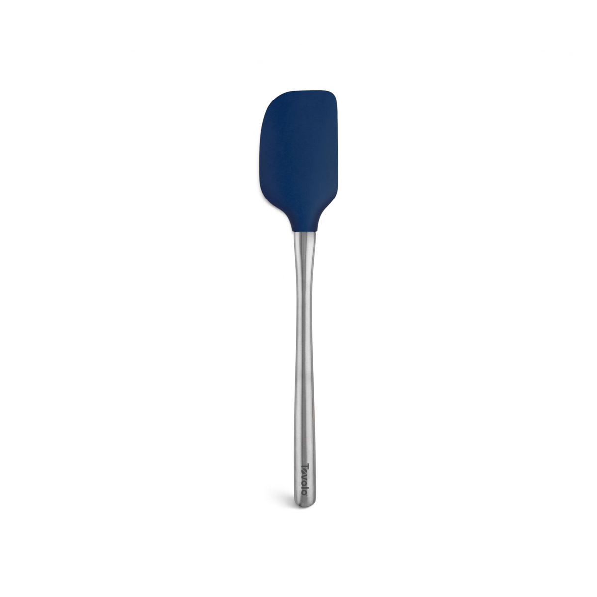 The Flex-Core Spatula, featuring a durable blue silicone head and a long silver handle, is displayed against a white background.