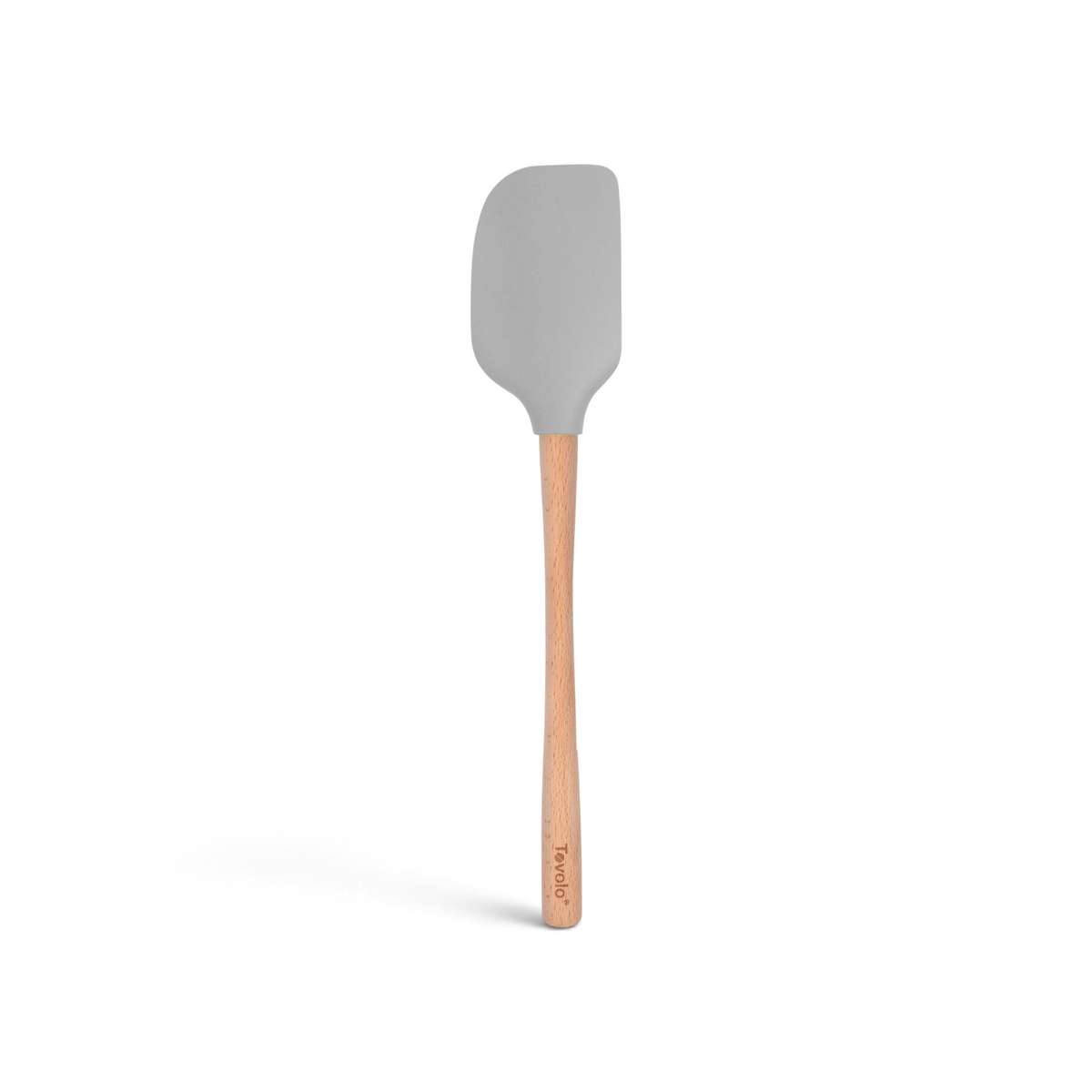 The Flex-Core Spatula features a gray silicone head and a sturdy wooden handle with "Tovolo" engraved near the base.