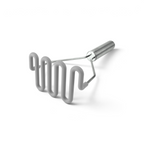 The Silicone Potato Masher features a zigzag-shaped gray silicone head and a sleek stainless steel handle, shown on a white background.