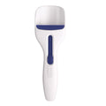 The Cupcake Scoop is a white handheld tool with a blue rubber strip across the scoop and a blue slider on the handle, perfect for baking cupcakes or removing pet hair.