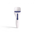 The Cupcake Scoop is a white handheld tool with a blue rubber strip across the scoop and a blue slider on the handle, perfect for baking cupcakes or removing pet hair.