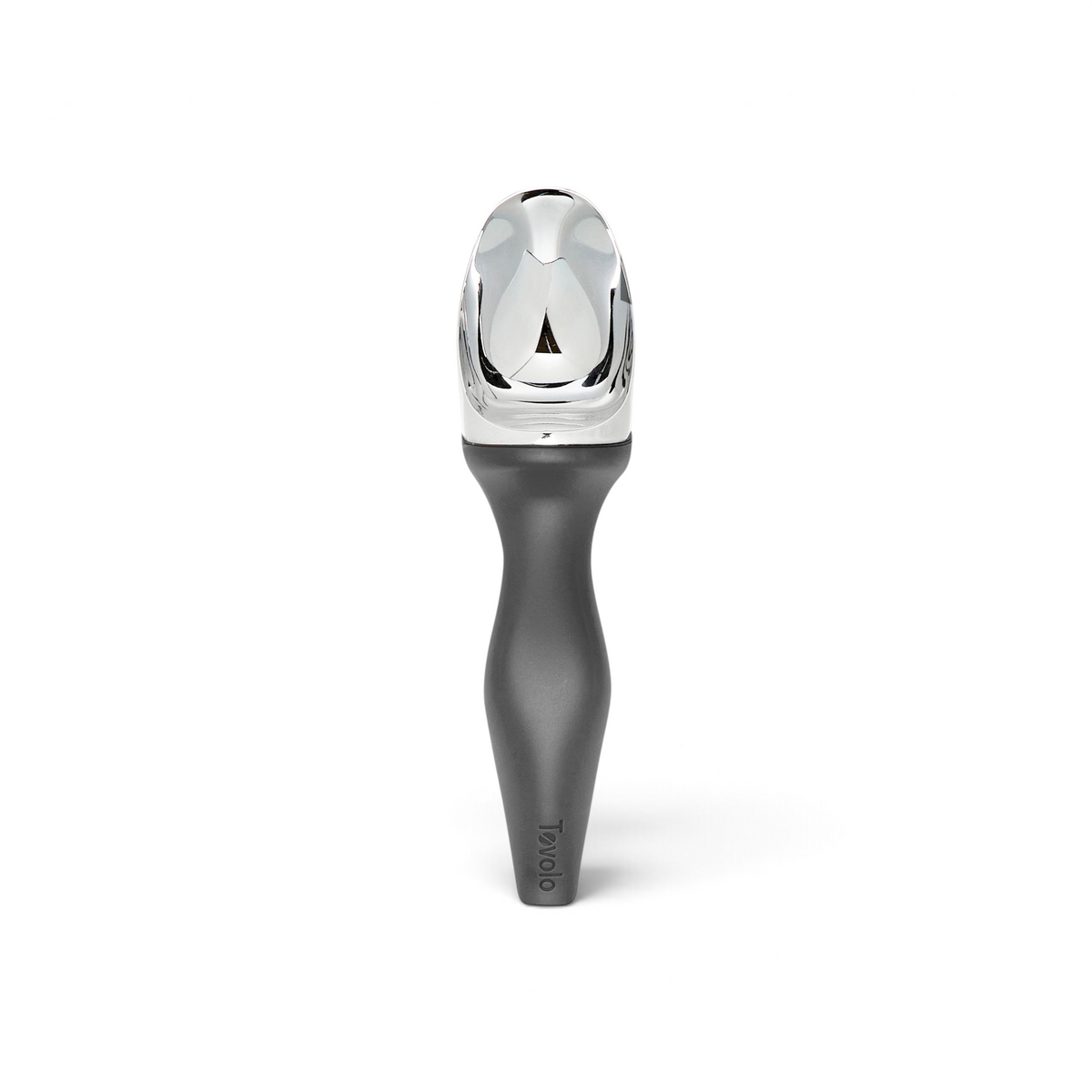 The Tilt Up Ice Cream Scoop features a shiny zinc alloy head and a matte black ergonomic handle for easy scooping, set against a white background.