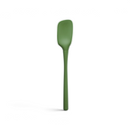 The tovolo Flex-Core Silicone Spoonula features a green, modern design with a long handle and curved flat head. Sturdy and easy to use, its smooth surface makes it perfect for cooking or baking and simple to clean.