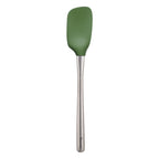 A green Flex-Core Silicone Spoonula by tovolo with a stainless steel handle is shown on a white background. The versatile silicone tool displays the tovolo brand name near the base of the handle.