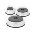 Tovolo set of three collapsible microwave food covers in grey and translucent white with steam venting holes