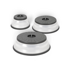 Tovolo set of three collapsible microwave food covers in grey and translucent white with steam venting holes
