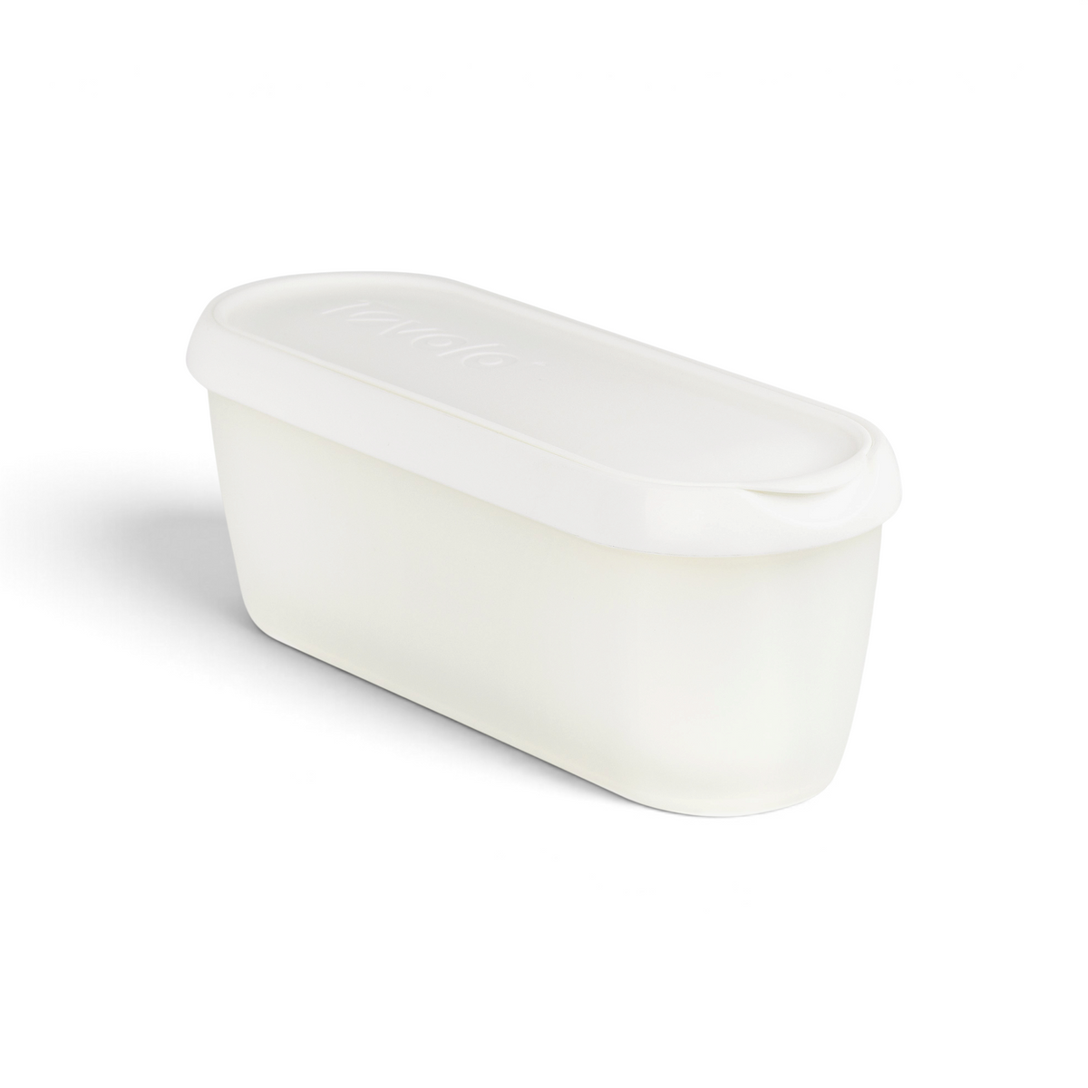 The Glide-A-Scoop Ice Cream Tub is a white, rectangular, airtight container with rounded edges and a fitted lid, shown against a plain white background.