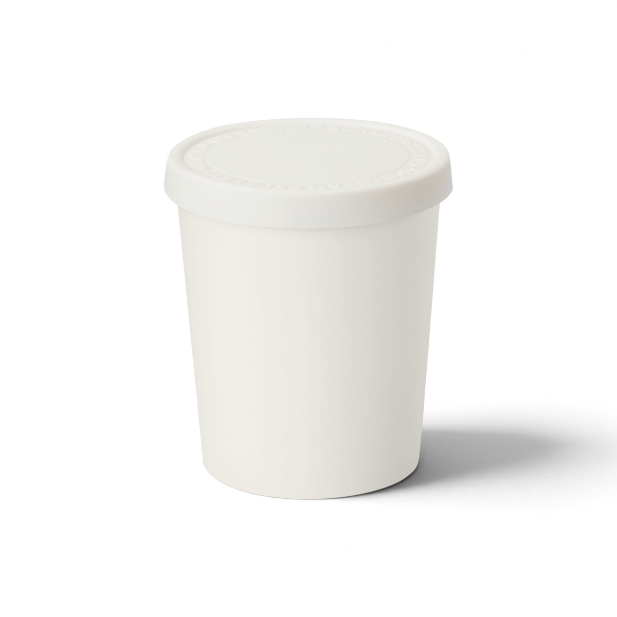 Tovolo 1-quart white ice cream tub with a flexible silicone lid for storing homemade frozen treats.