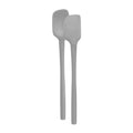 Two gray Flex-Core Mini Spat + Spoonula silicone tools with long handles, ideal as heat-resistant kitchen utensils, are placed side by side on a white background.