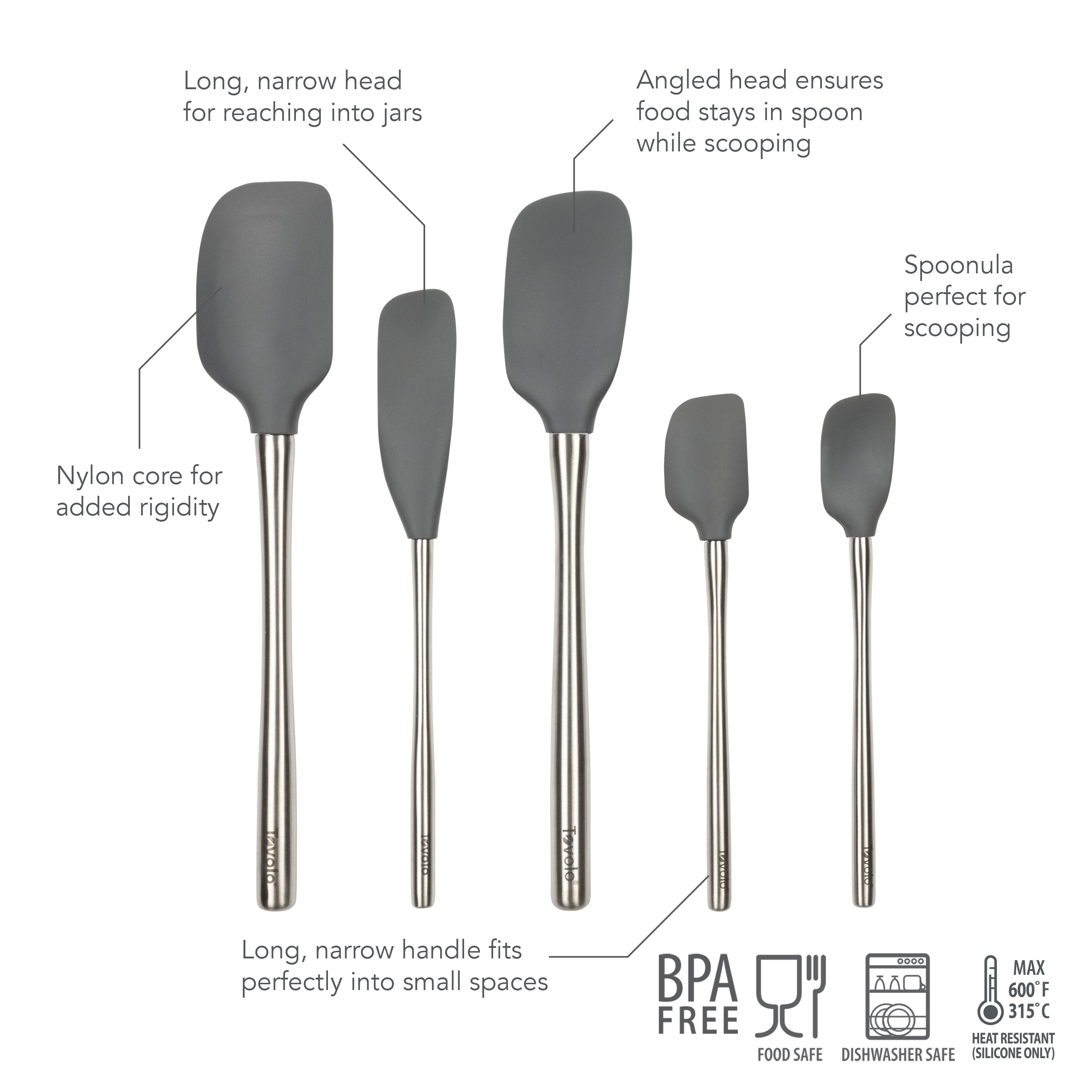 Flex-Core All-Silicone Spatula Set of 5