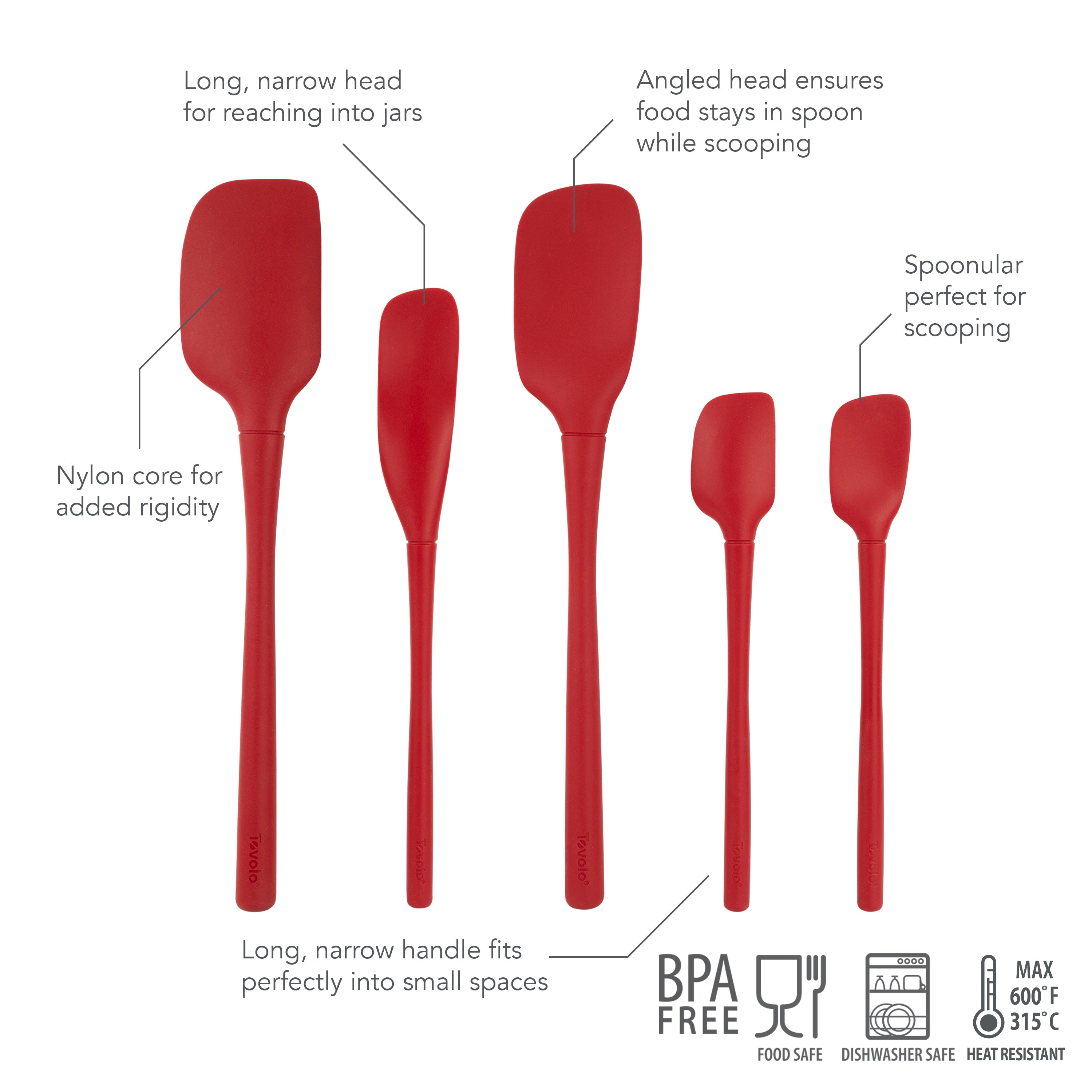 Flex-Core All-Silicone Spatula Set of 5