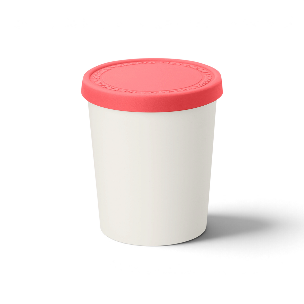 Tovolo Sweet Treats Tub with a white container and a flexible red silicone lid for storing homemade ice cream
