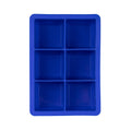 The tovolo King Cube Silicone Ice Mold features six large square compartments, ideal for making big ice cubes. The blue tray is shown from above on a white background.