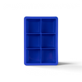 The tovolo King Cube Silicone Ice Mold features six large square compartments, ideal for making big ice cubes. The blue tray is shown from above on a white background.