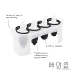 Penguin Pop Molds: A slim tray with four BPA-free silicone molds shaped like penguins. Each mold holds 2.64 fl. oz., features handles for easy carrying, is flexible for simple pop removal, and is food safe and dishwasher safe—perfect for homemade frozen treats.