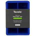 Tovolo King Cube Silicone Ice Molds (Set of 2) create large craft ice cubes, perfect for drinks. Packaging says “Silicone King Cube Tray – Chill With Style.”.