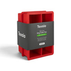 The tovolo King Cube Silicone Ice Molds (Set of 2) feature large square compartments for craft ice, each packaged with a gray sleeve displaying the brand and product details.