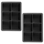 The tovolo King Cube Silicone Ice Molds (Set of 2) feature black trays, each with six large square compartments for craft ice, shown against a white background.