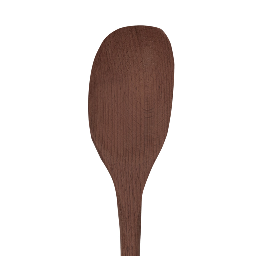 The Beechwood Utensils feature a smooth, dark brown finish and a slightly oval head, perfect for non-stick cookware, shown against a white background.