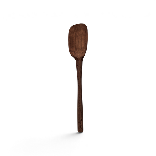 The Beechwood Utensils pancake turner features a dark wooden finish, long handle, and broad rounded head—ideal for non-stick cookware—shown on a white background.