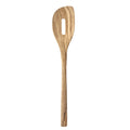 The Olivewood Utensils feature a curved head, long handle, and natural wood grain, offering a nonstick-safe slotted spoon perfect for everyday cooking.