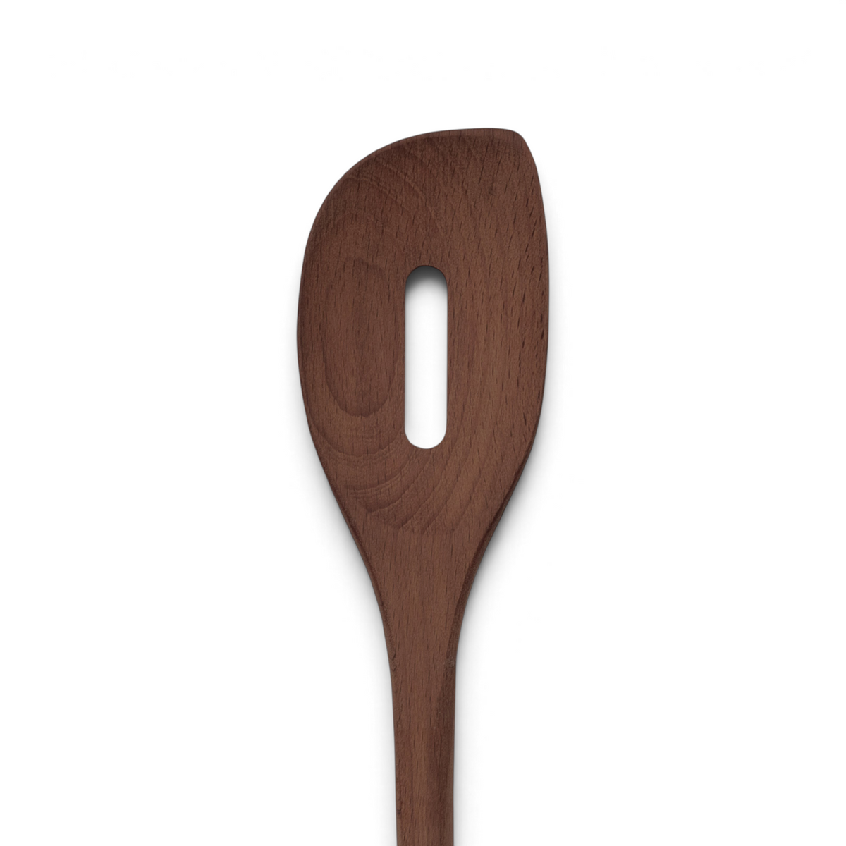 The Beechwood Utensils feature a wooden slotted cooking spoon with an oval hole in the flat, rounded head—ideal for use with non-stick cookware.