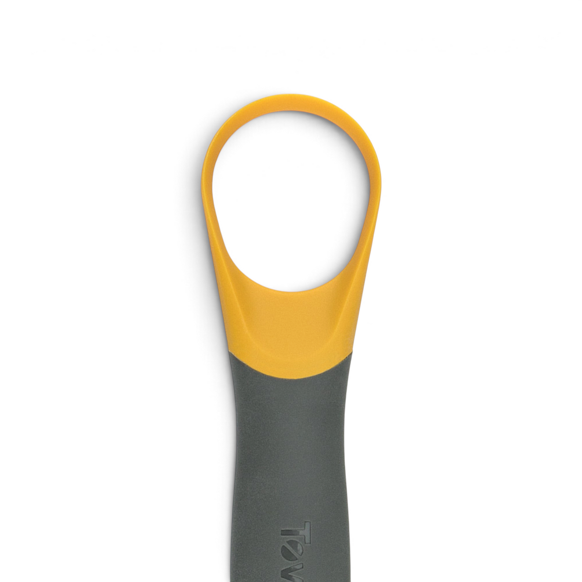The 2-in-1 Squash Tool features a yellow oval loop and a gray handle, with a durable nylon blade designed for effortless seed removal from squash.